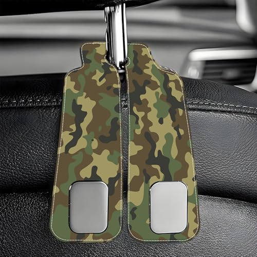 Camouflage Car Headrest Purse Hanger Camo Hunting Forest 1 Pack Bag Purse Holder for Car Premium Leather Double Metal Hook for Handbags, Grocery Bags and Phones - color: Camouflage