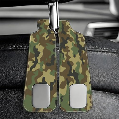Camouflage Car Headrest Purse Hanger Camo Hunting Forest 1 Pack Bag Purse Holder for Car Premium Leather Double Metal Hook for Handbags, Grocery Bags and Phones - color: Camouflage