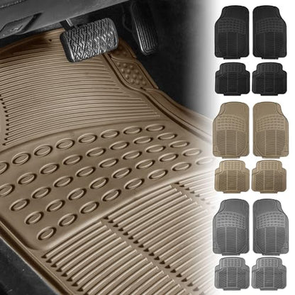 FH Group Climaproof™ Trimmable Non-Slip Vinyl Floor Mats Full Set - Universal Fit for Cars Trucks and SUVs (Beige) F11306 + F16400 - color: Beige, style: Combo Set