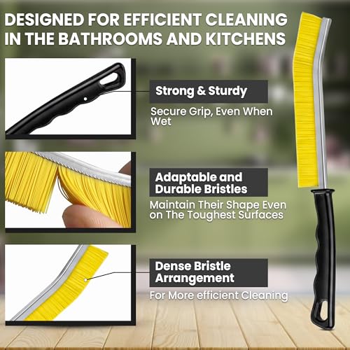 Crevice Cleaning Brush Set – 6Pcs Hard Bristle Cleaning Tools for Grout, Tile Floors, Gaps & Narrow Spaces – Small Grout Scrub Brush for Cleaning Bathroom, Shower, Window Tracks, Kitchen - size: Pack of 6 - Black, White & Yellow