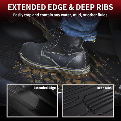 LASFIT Floor Mats for Ford F-150 2015-2026 | F150 Lightning 2022-2025 SuperCrew (Rear w/o Fold Flat Storage) Carpet Floor All Weather Protector TPE Truck Liners- 1st & 2nd Row, 3pcs Black - style: 1) F-150 SuperCrew| 15-26 | 2Rows w/o FF Storage