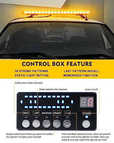 LUMENIX 48 Inch Amber LED Rooftop Emergency Strobe Lights Bar w/Adjustable Mounting Brackets, Warning Caution Security Lightbar for Construction Vehicles Law Enforcement Snowplow Tow Trucks - color: Amber