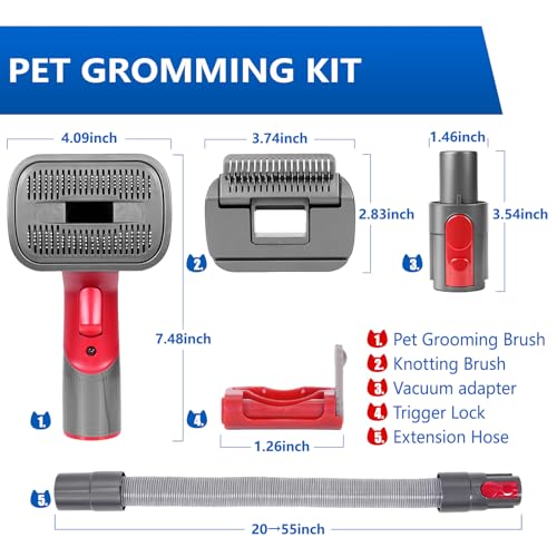 2-in-1 Pet Grooming Kit Compatible with Dyson V7 V8 V10 V11 V15 Vacuum,Dog Hair Vacuum Attachment Removes Loose Hair, Dander, Undercoat & Tangles Self-Cleaning with Extended Vacuum Hose & Trigger Lock - color: Pet Grooming Kit Suitable for Large Breed Dog
