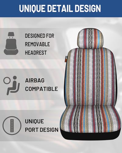 Baja Saddle Blanket Car Seat Covers Full Set with Seat Belt Pads and Steering Wheel Cover, Washable Breathable Striped Woven Cloth Seat Covers for Cars, SUV, Truck, Large Size(Red) - color: Red, size: Full Set