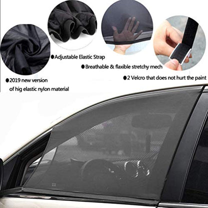 Car Front Window Sun Shade - 2 Pack Breathable Mesh Side Window Shade Sunshade UV Protection for Driver Family Pet on Front seat, Curtain with Two Holes to See Rearview Mirror, Size M - size: Medium-front Window