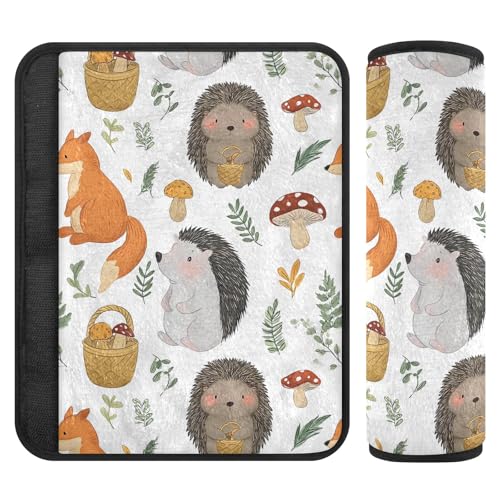 Bolaz Hedgehog Fox Mushrooms Car Seat Strap Pads Seatbelt Covers Cushion Shoulder Strap Pads for Adults Soft 2Pcs - color: Hedgehog Fox Mushrooms, size: Small