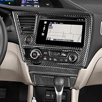 Real Carbon Fiber Center Console Multimedia Navigation Screen AC Vent Control Seat Heated Panel Sticker Compatible with Honda Civic 9 Coupe/Sedan 2013-2015 Interior Trim Accessories Black B- Kit - color: Center Console Multimedia Navigation Screen Ac Vent