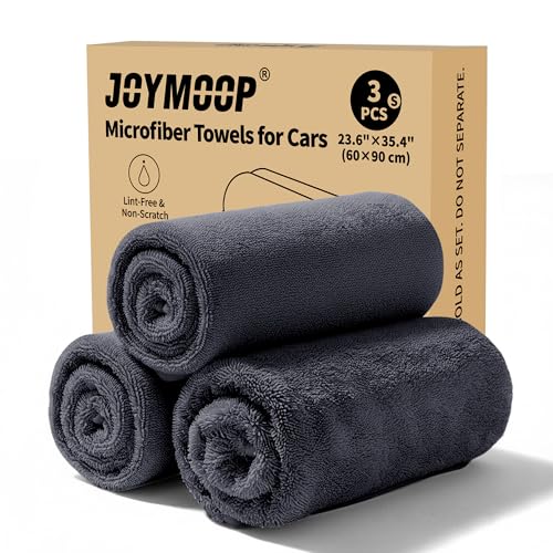 JOYMOOP Microfiber Towels for Cars, 3 Pack 35.4" x 23.6" Car Drying Towel, Dark Gray Reusable Car Towel, Quick Drying Car Microfiber Cleaning Cloth for RVs, SUVs, Trucks - color: New Car Towels - Dark Grey, size: 35.4" x 23.6" - 3pcs