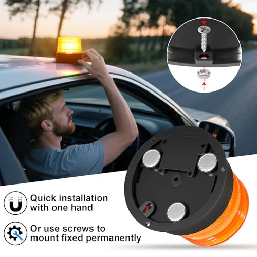 AnTom Magnetic Wireless Beacon Light, Rechargeable Emergency Flashing Warning Battery Operated Strobe Lights for Truck Vehicle, with 12-24v Cigarette Lighter Plug, Amber - color: Amber