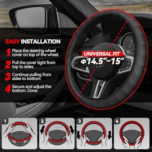 Auto Dynasty Steering Wheel Cover, Breathable Microfiber Leather Car Steering Wheel Protector with 3D Textured, Non-Slip Grip, [14 1/2 to 15 Inches] Universal Fit Cars Trucks SUVs - color: 3D Texture B