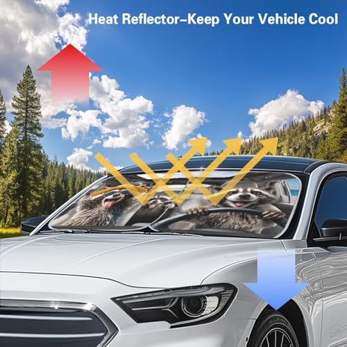 AFPANQZ 3D RaccoonUV Protection Foldable Windshield Washable Sun Shades Universal Fit for Car Auto Sedan Truck SUVs Travel Outdoor Packing 28.5"x25.5" - color: 3D Raccoon