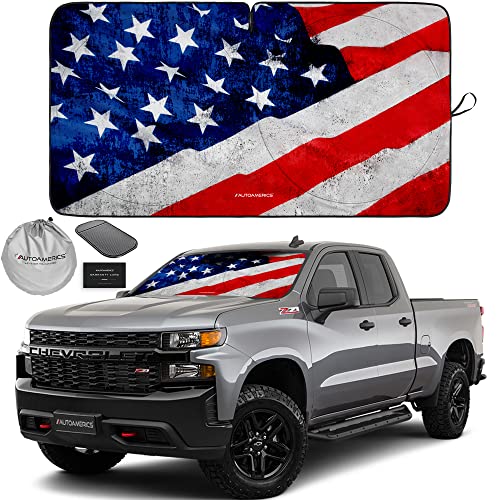Autoamerics 1-Piece Windshield Sun Shade Grunge American Flag - 4 USA Design - Foldable Car Front Window Sunshade for Most Sedans SUV Truck - Blocks Max UV Rays and Keeps Your Vehicle Cool - Large - color: USA GRUNGE FLAG-4, size: LARGE = 64 x 33.5 inches
