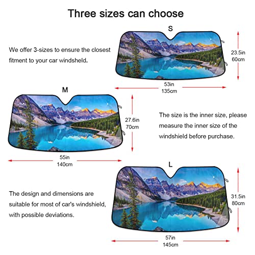 Blue Water and Mountains Windshield Sun Shade - Foldable Car Front Window Sunshades for Most Sedans SUV Truck, Blocks UV Rays and Keeps Your Vehicle Cool - color: Blue Water and Mountains, size: 57 x 31.5 in