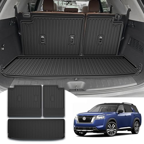 Cargo Mat & Backrest Mat Compatible with 2022-2026 Nissan Pathfinder Cargo Liner Trunk Mat TPE All Weather Back Seat Cover Protector 2024 Pathfinder Accessories (Trunk Liner + Backrest Mat) - style: 11) for Nissan Pathfinder 2022-2025 Cargo Liner & Seat B
