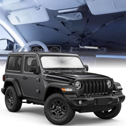 Car Umbrella Windshield Sun Shade Foldable, 5 Layers UV Block Coating, Umbrella Sunshade for Car Windshield, Sun Visor Fits for Jeep Wrangler/Gladiator, 4Runner/Land Cruiser(XS-55×24") - size: X-Small