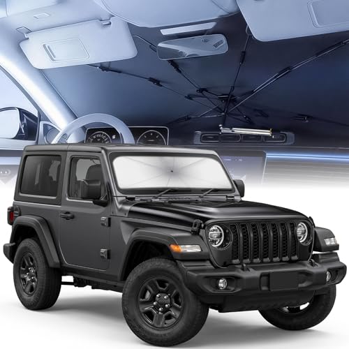 Car Umbrella Windshield Sun Shade Foldable, 5 Layers UV Block Coating, Umbrella Sunshade for Car Windshield, Sun Visor Fits for Jeep Wrangler/Gladiator, 4Runner/Land Cruiser(XS-55×24") - size: X-Small