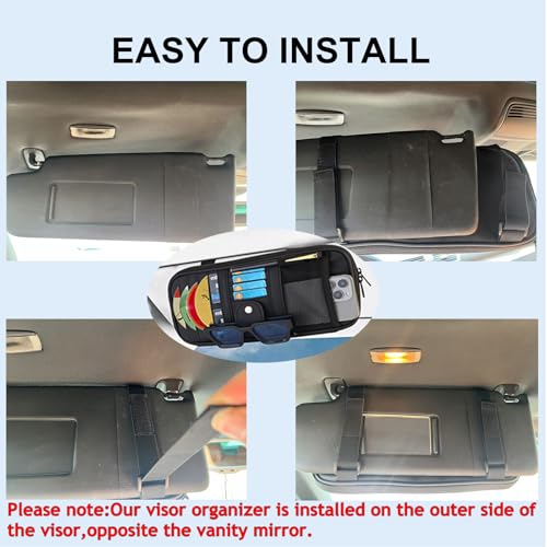 Car Sun Visor Organizer with Extendable Sunshade,Upgraded Version Multi-Pocket Visor Organizer Storage for Car/SUV/Truck with 13CD Holders,Sunglass Clip, Card Holder,Visor Accessories - style: With extender model-Black