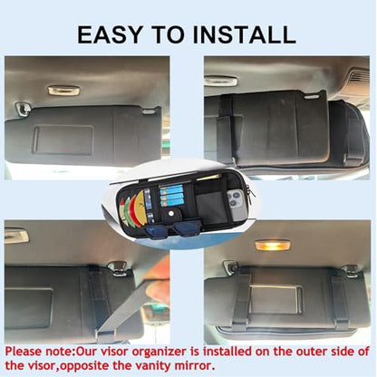 Car Visor Organizer CD Holder, Faux Leather Multi-Pocket Organizer Storage for Car/SUV/Truck with 13 CD Storage Sleeves, Sunglass Clip, Card Holder, CD Case Holder, Visor Accessories - style: Regular model-Black