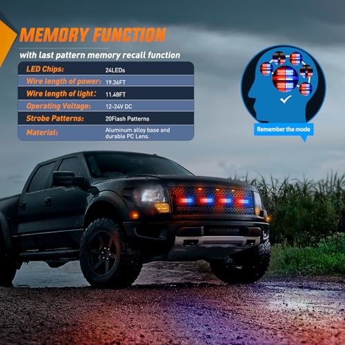 Nilight 4PCS LED Strobe lights 12V 24V Sync Feature Red Blue 24LED Emergency Hazard Warning Lights with Controller Hard Wire or Cigarette Lighter Plug for Car Truck RVs Campers - color: Red Blue w/Controller