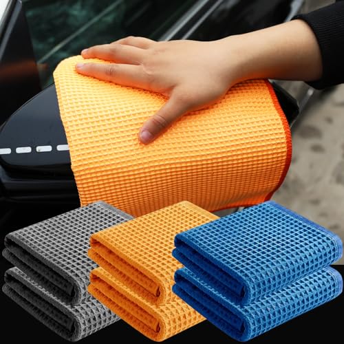 2PCS Car Wash Towel Glass Cleaning Water Drying Microfiber Window Clean Wipe Auto Detailing Waffle Weave (2Pcs-Blue) - color: 2pcs-blue