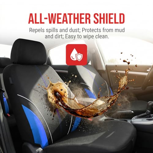 Mandark Car Seat Cover Full Set, Beathable Waterproof Heavy-Duty Vehicle Front and Rear Split Bench Seat Covers, Auto Interior Chair Protector, Universal for SUV Automobile Truck (Blue) - color: Blue
