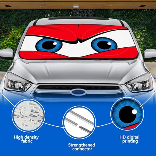 Car Windshield Sun Shade, Funny Car Eyes Sun Visor Wear-Resistant Black Tape, Foldable 63.7" L x 32" W - color: Angry Red Eyes, size: Medium