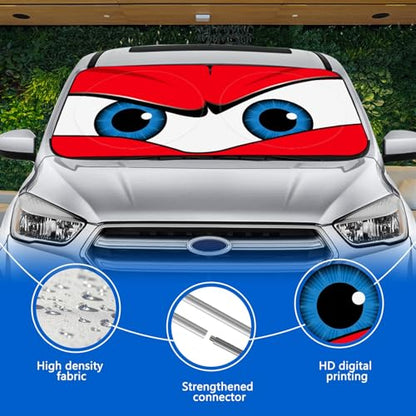 Car Windshield Sun Shade, Funny Car Eyes Sun Visor Wear-Resistant Black Tape, Foldable 63.7" L x 32" W - color: Angry Red Eyes, size: Medium
