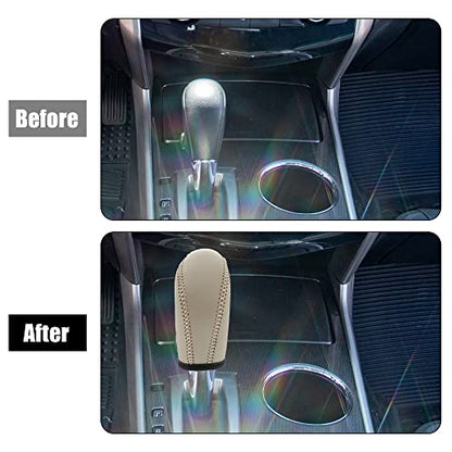 X AUTOHAUX Car Faux Leather Gear Shift Knob Cover Automatic Transmission Boots Shift Lever Sheath for Nissan Pathfinder 2013-2020 Beige