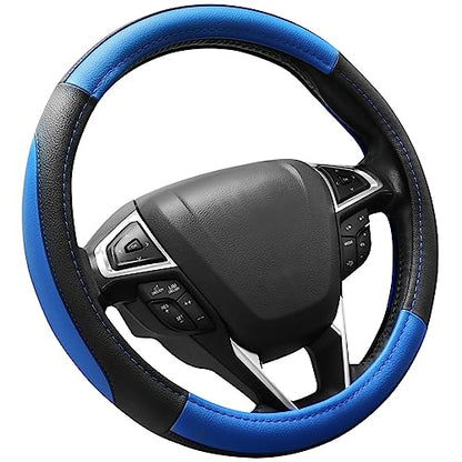SEG Direct Car Steering Wheel Cover for F-150 Tundra Range Rover 15.5-16 inch, Black and Blue Microfiber Leather - color: Black and Blue, size: Large size[15 1/2''-16'']