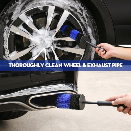 Qydipclin 24Pcs Car Detailing Kit, Car Detailing Brush Set, Car Wash Cleaning Kit, Car Detailing Brushes, Professional Car Care Kit for Interior Exterior Wheels, Blue - size: 24pcs