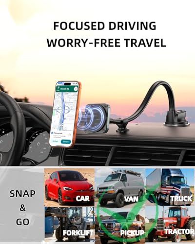 1Zero for Magsafe Car Phone Mount 14-Inch Gooseneck Long Arm Extension, Universal Windshield Dashboard Industrial-Strength Suction Cup Car Phone Holder with Strong Magnets (2026 Upgraded for Magsafe) - color: 2026 Upgraded for Magsafe