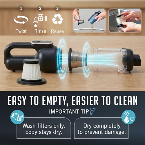 Car Vacuum Portable Cordless, 4-in-1 Mini Car Vacuum with 19500pa Suction & Air Duster, USB-C Charging, Smart Digital Display, Handheld Vacuum with LED Light, Multi Nozzles for Car, Home, Office, Pet
