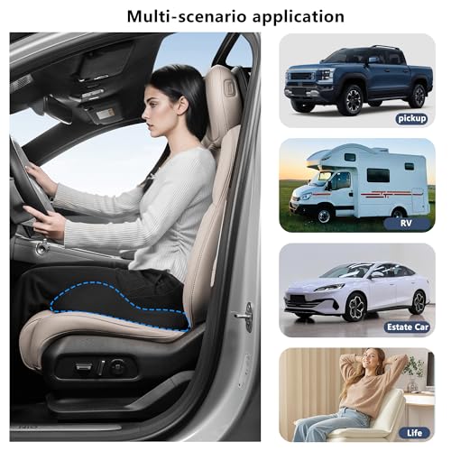 Car Seat Cushion, Ergonomic Memory Foam Car Cushion for Sciatica Pain Relief, Ergonomic Car Seat Pillow, Universal Fit Car SUVs Sedan Home Office (Black) - color: Black