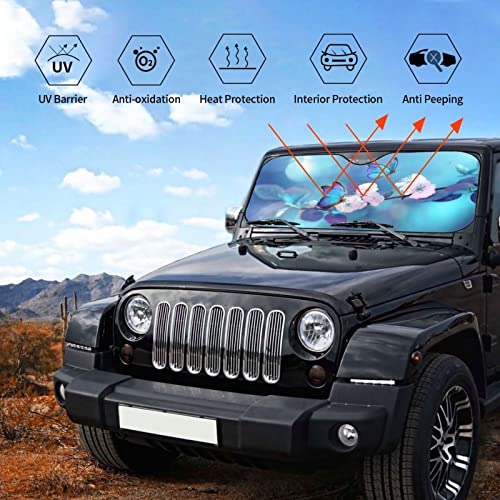 Blue Butterfly Flower Car Windshield Sunshade Front Window Sun Visor Protector Foldable Shield Cover for Truck SUV - color: Black8