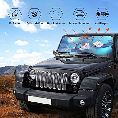 Blue Butterfly Flower Car Windshield Sunshade Front Window Sun Visor Protector Foldable Shield Cover for Truck SUV - color: Black8