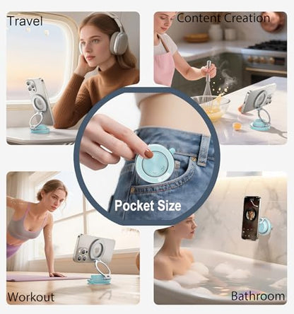 2026 Next-Gen Suction Cup Phone Mount Cute 360° Zinc Alloy 109 LBS Phone Stand Vacuum Magnetic Car Holder for MagSafe Strongest Accessories for iPhone 16 15 14... Android - color: Blue