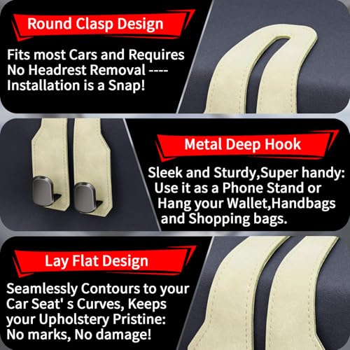 Car Seat Headrest Hooks for Purses and Bags, 4 Pack Bag Purse Holder for Car with Double Metal Hooks, Car Purse Hanger, Headrest Back Seat Handbags Hook Cute Hanging Accessories, Beige - color: Beige 4pcs