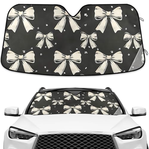 Black White Bow Windshield Sunshade Car Sun Shade Front Window Shade for Truck SUV Blocks UV Rays Sun Reflector Visor Protector Accordion Folding - color: Multi1265