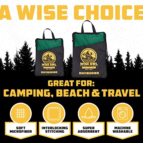 Wise Owl Outfitters Microfiber Camping Towel - Quick Dry Towel for Travel, Backpacking, Hiking, Beach, Gym & Yoga - Compact, Fast Drying & Lightweight - color: Dark Green, size: X-Large (30x60) + Washcloth (12x24)