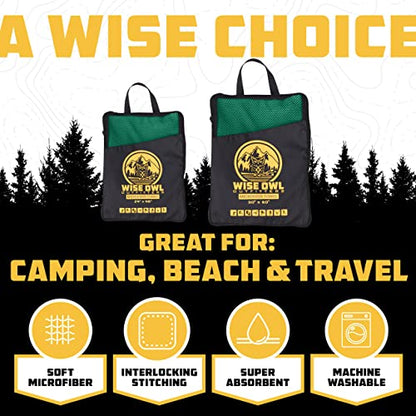 Wise Owl Outfitters Microfiber Camping Towel - Quick Dry Towel for Travel, Backpacking, Hiking, Beach, Gym & Yoga - Compact, Fast Drying & Lightweight - color: Dark Green, size: X-Large (30x60) + Washcloth (12x24)