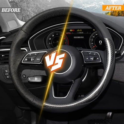 KAFEEK Carbon Fiber Steering Wheel Cover, Universal 15 inch Black,Anti-Slip, Odorless - color: Black-3, size: Standard Size[14.5"-15"]