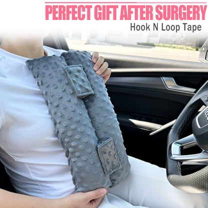 Hysterectomy Seatbelt Pillow Hysterectomy Recovery Must Haves Post Surgery Abdominal Pillows with Ice/Hot Pocket for Tummy Tuck C-Section Recovery Gifts Minky Dot Dark Gray - color: Minky Dot Dark Gray