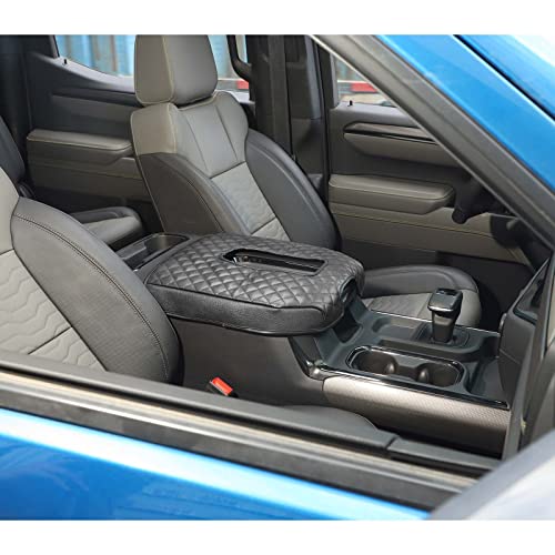 Armrest Pad Cover Center Console Lid Cover Compatible with 2019-2023 Chevrolet Silverado & GMC Sierra, Leather Console Replacement, Black - color: Black A+