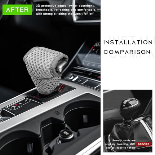 Car Gear Shift Knob Cover, Anti-Slip Manual Automatic Shifting Knob Gear Handle Stick Protection, Breathable Automotive Rod Lever Shifter Knobs Cover for SUV Truck RV (Gray, Regular) - color: Gray, size: Regular
