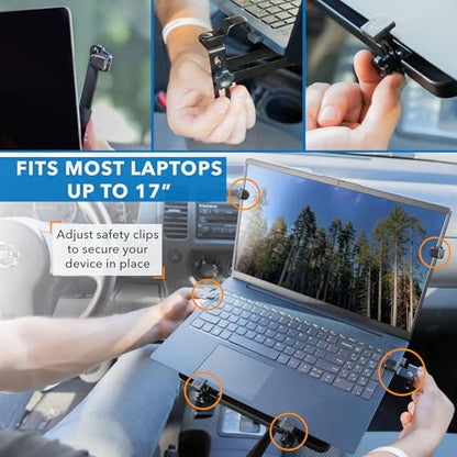 Mount-It! Car Laptop Mount, No-Drill Passenger Seat Laptop Stand with Cooling Tray for Up to 17″ Laptops & Tablets, Adjustable Full Motion Vehicle Laptop Mount