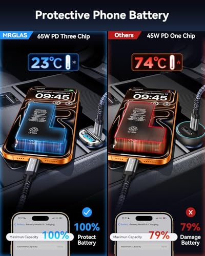 【Upgraded】 125W Car Charger USB C Super Fast Charging, [PD65W & QC60W][All Metal] MRGLAS Cigarette Lighter Car Charger, RV Car Electronics Accessories for iPhone 17 Pro Max iPad Samsung S25 Pixel 10 - color: Black