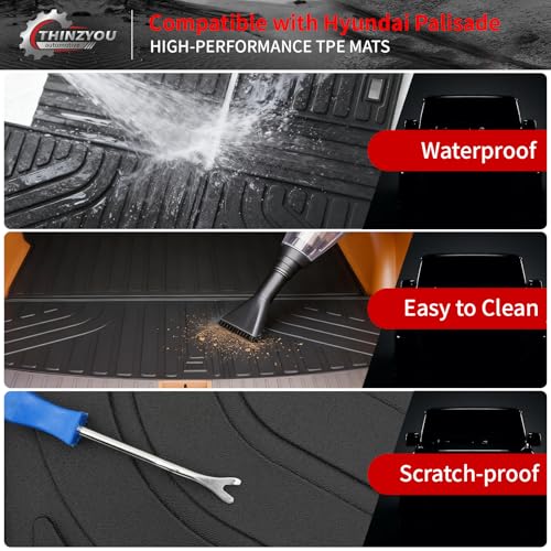 Trunk Mat Compatible with 2026 Hyundai Palisade Gas Cargo Liner Cargo Mat TPE All Weather Back Seat Cover Protector Trunk Liner Palisade Accessories (Trunk Mat with Backrest Mat) - style: For Hyundai Palisade | 2026