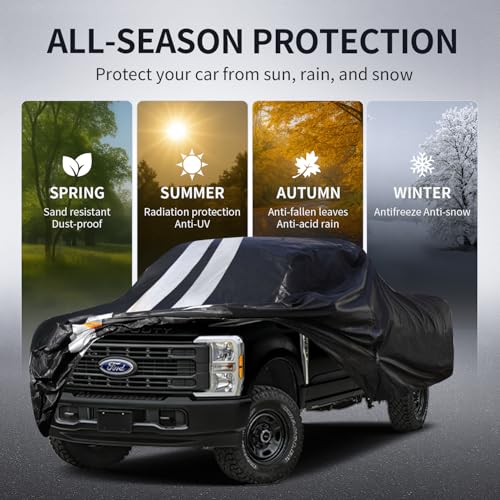 F-100 Truck Cover Custom Fit 1966-1983 Regular Cab Short/Long Bed(6.5'-8.1') with Door Zipper, 10 Layers Outdoor Heavy Pickup Truck Cover Waterproof All Weather, Wind Dust Sun Protector. - size: F-100 1966-1983 Regular Cab SB/LB(6.5')+Towel+Bag
