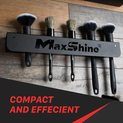 Maxshine Universal Detailing Brush Holder | Wall-Mount Organizer Holds Up to 10 Brushes | Rust-Resistant Iron Construction, Easy Installation for Garage, Car Care, Mobile & Home Use