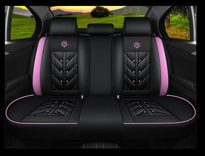 Car Seat Cover 5-Seats Full Set Universal fit, Suitable for Most Cars, SUV, Airbags Compatible with Synthetic Leather Car Seat Cushion Protectors(Black & Pink) - color: Black & Pink